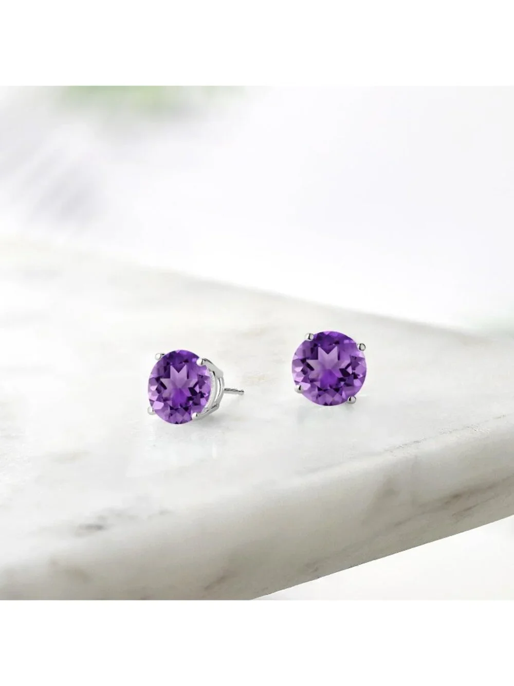 Women's Amythyst 925 Sterling Silver Round Gemstone Birthstone Stud Earrings